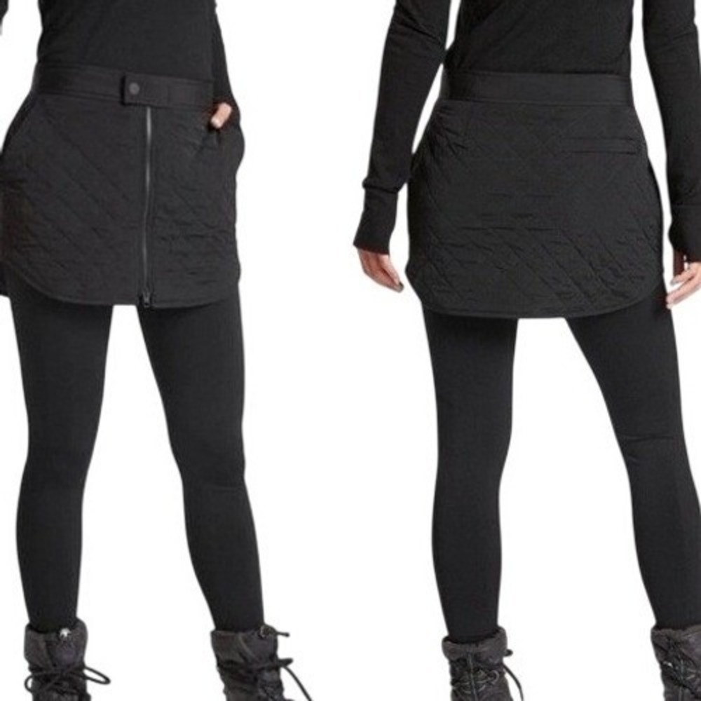 Athleta Toasty Buns Insulated Skirt Women 8 Black Good Quilted Mini Zipper Front - Picture 1 of 6